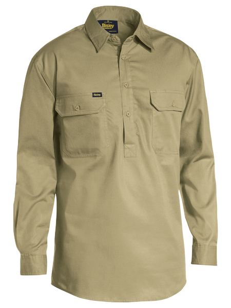 Closed Front Cotton Light Weight Drill Shirt Long Sleeve - BSC6820