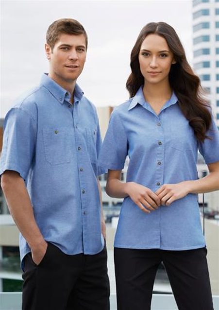 Chambray Ladies Wrinkle Free Short Sleeve Shirt - LB6200